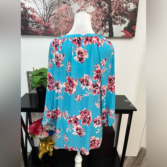 The Pioneer Woman   Tunic Top Blouse V Neck Semi- Sheer Size M Floral 3/4 Sleeve - Picture 9 of 15